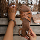 Zapatos para mujer 2025, novedad de verano, Sandalias planas para mujer, sandalias con correa romana inferior con suelas de goma antideslizantes, Sandalia diaria para mujer
