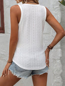 Camiseta sin mangas con botones y bordado de ojales lisos para mujer, camiseta informal sin mangas para verano, camiseta sin mangas calada para mujer