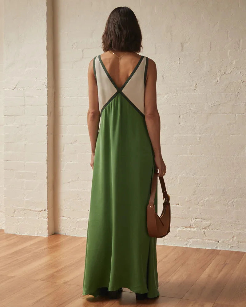 Vestido largo de retazos con cuello en V para mujer, vestido informal sin mangas holgado con tirantes, Vestidos largos de verano para mujer, bata de fiesta para vacaciones