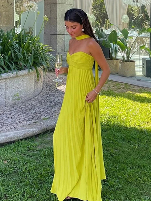Vestido largo plisado sin tirantes para mujer, traje Sexy sin mangas con espalda descubierta para fiesta, ropa de noche para verano, novedad de 2024