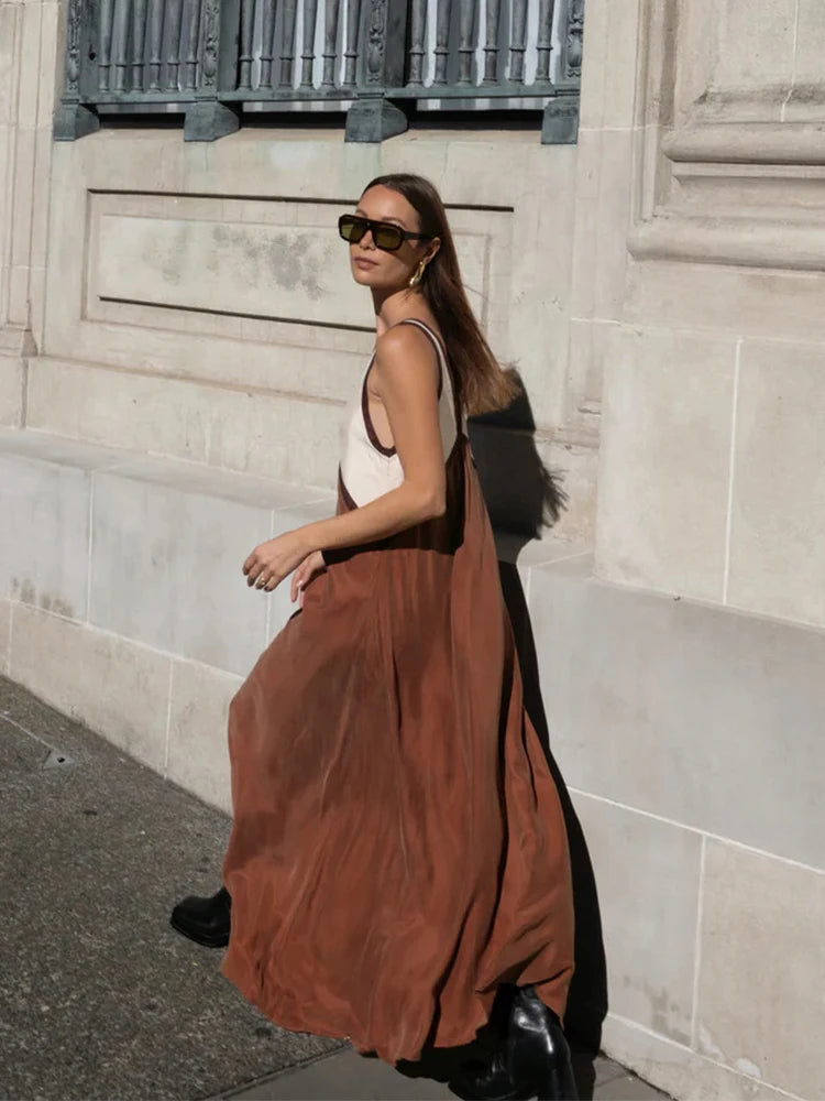 Vestido largo de retazos con cuello en V para mujer, vestido informal sin mangas holgado con tirantes, Vestidos largos de verano para mujer, bata de fiesta para vacaciones