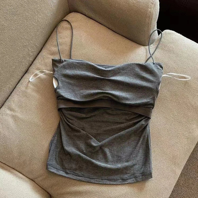 Camisolas de verano, camisetas sin mangas para mujer con sujetador incorporado, camisetas sin mangas con tirantes finos, Top corto, Top informal de Color sólido