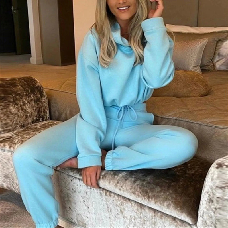 Traje deportivo de manga larga para mujer, ropa informal en la cintura, tendencia de moda, conjunto de dos piezas