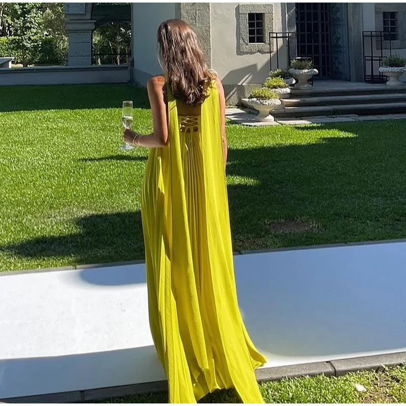 Vestido largo plisado sin tirantes para mujer, traje Sexy sin mangas con espalda descubierta para fiesta, ropa de noche para verano, novedad de 2024