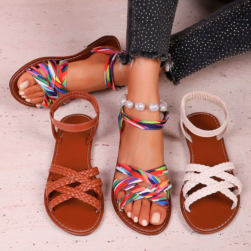 Zapatos para mujer 2025, novedad de verano, Sandalias planas para mujer, sandalias con correa romana inferior con suelas de goma antideslizantes, Sandalia diaria para mujer