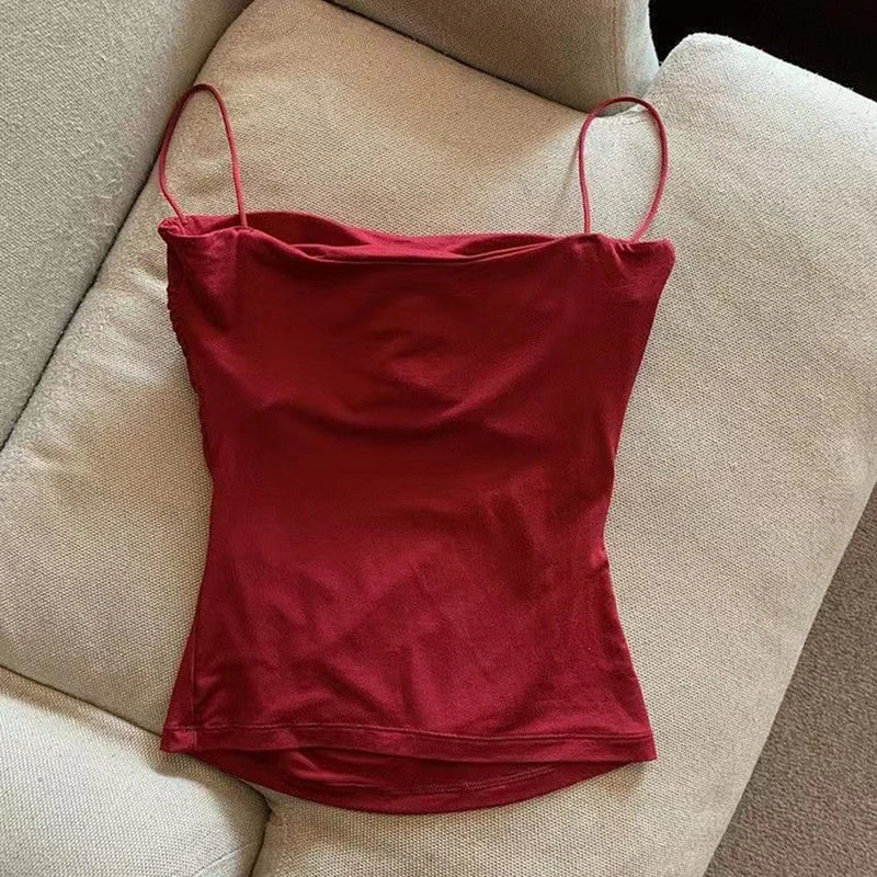 Camisolas de verano, camisetas sin mangas para mujer con sujetador incorporado, camisetas sin mangas con tirantes finos, Top corto, Top informal de Color sólido