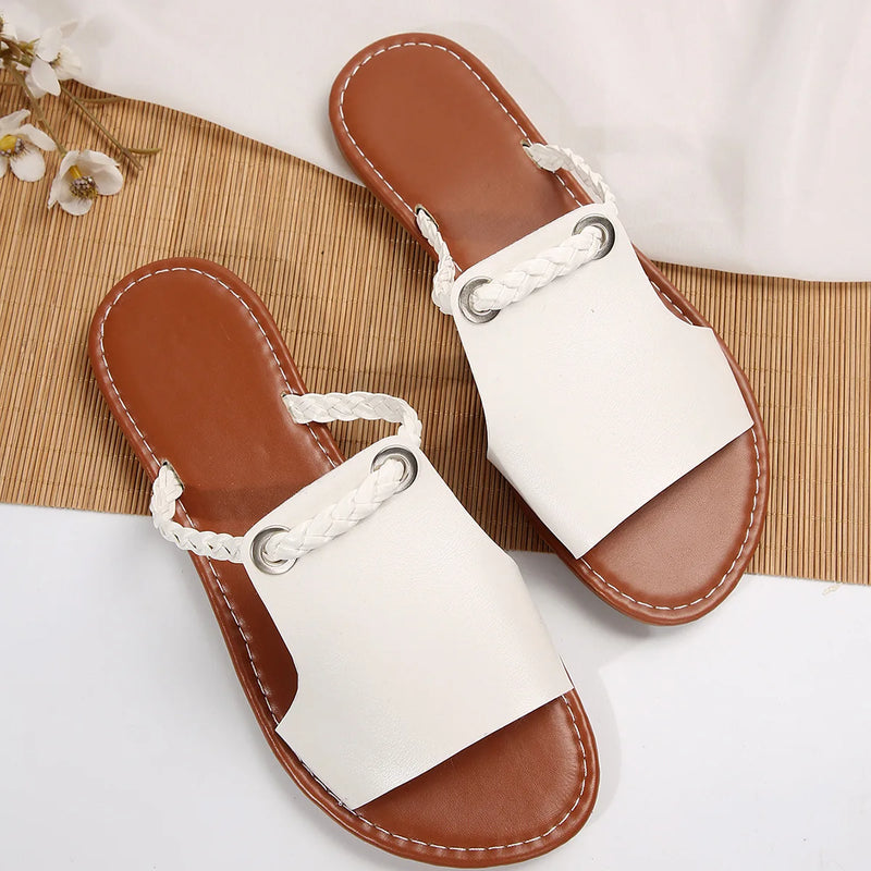 2024 nuevos zapatos de mujer, Sandalias planas cruzadas con cabeza cuadrada, chanclas simples para mujer, zapatillas de playa
