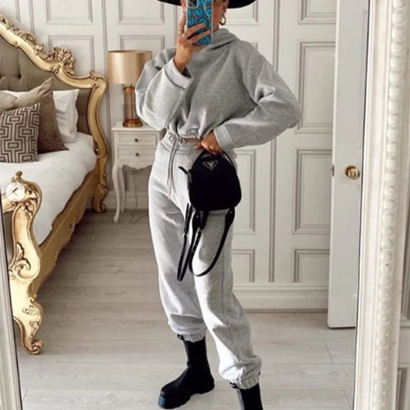 Traje deportivo de manga larga para mujer, ropa informal en la cintura, tendencia de moda, conjunto de dos piezas
