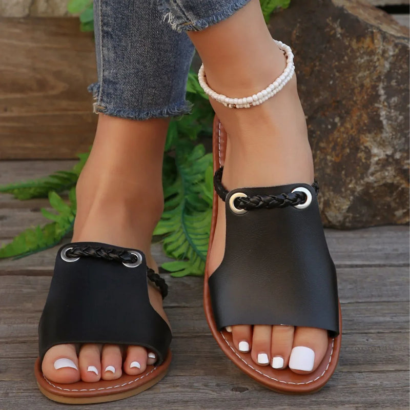 2024 nuevos zapatos de mujer, Sandalias planas cruzadas con cabeza cuadrada, chanclas simples para mujer, zapatillas de playa