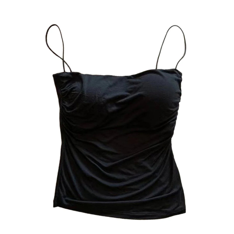 Camisolas de verano, camisetas sin mangas para mujer con sujetador incorporado, camisetas sin mangas con tirantes finos, Top corto, Top informal de Color sólido