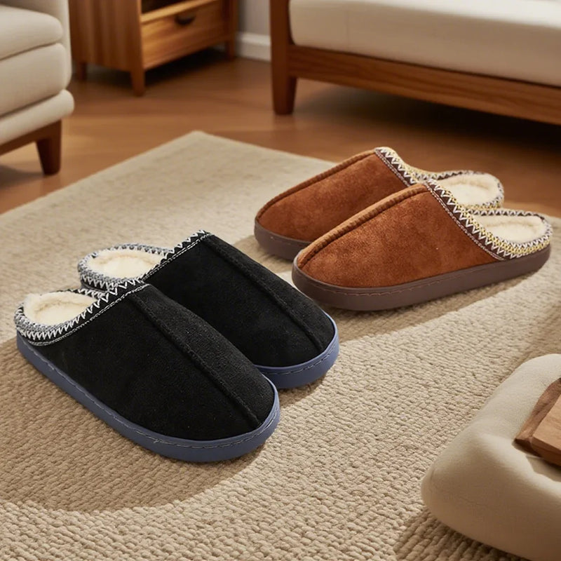 Zapatillas de algodón para otoño e invierno, suela gruesa para interiores, antideslizantes, suela suave con forro polar cálido para parejas