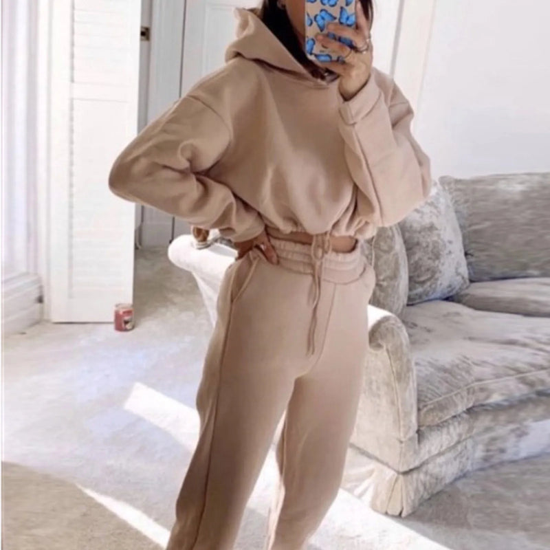 Traje deportivo de manga larga para mujer, ropa informal en la cintura, tendencia de moda, conjunto de dos piezas