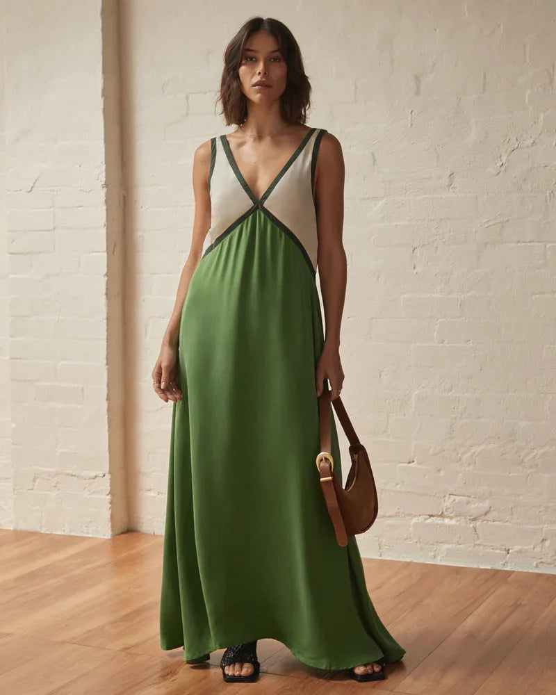 Vestido largo de retazos con cuello en V para mujer, vestido informal sin mangas holgado con tirantes, Vestidos largos de verano para mujer, bata de fiesta para vacaciones