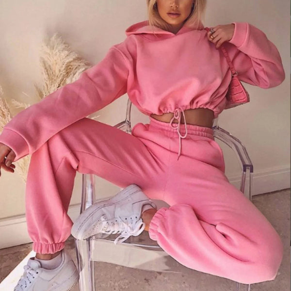 Traje deportivo de manga larga para mujer, ropa informal en la cintura, tendencia de moda, conjunto de dos piezas