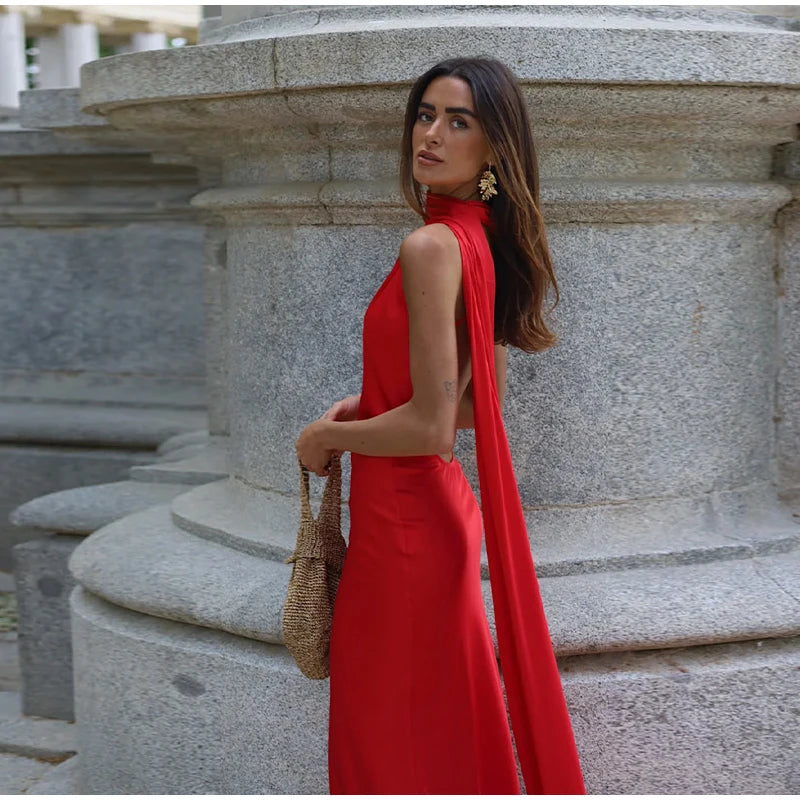 Vestido Largo Halter con Cinta para Mujer