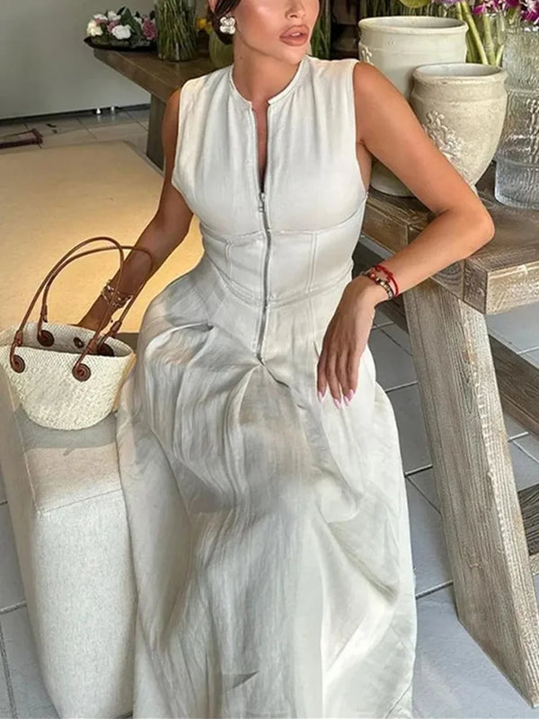 Vestido Largo Elegante con Cremallera para Mujer