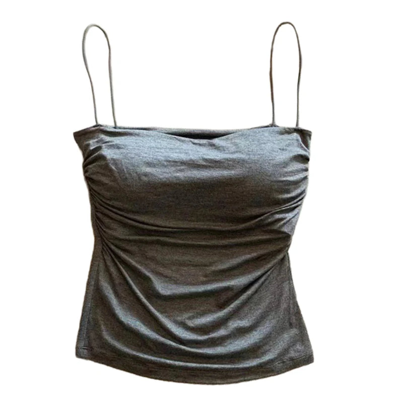 Camisolas de verano, camisetas sin mangas para mujer con sujetador incorporado, camisetas sin mangas con tirantes finos, Top corto, Top informal de Color sólido