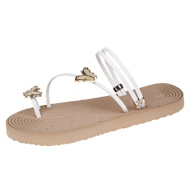 Sandalias De Mujer elegantes De verano sin cordones informales con punta abierta plana fondo suave mariposa Zapatillas De Mujer Tacon Elegante