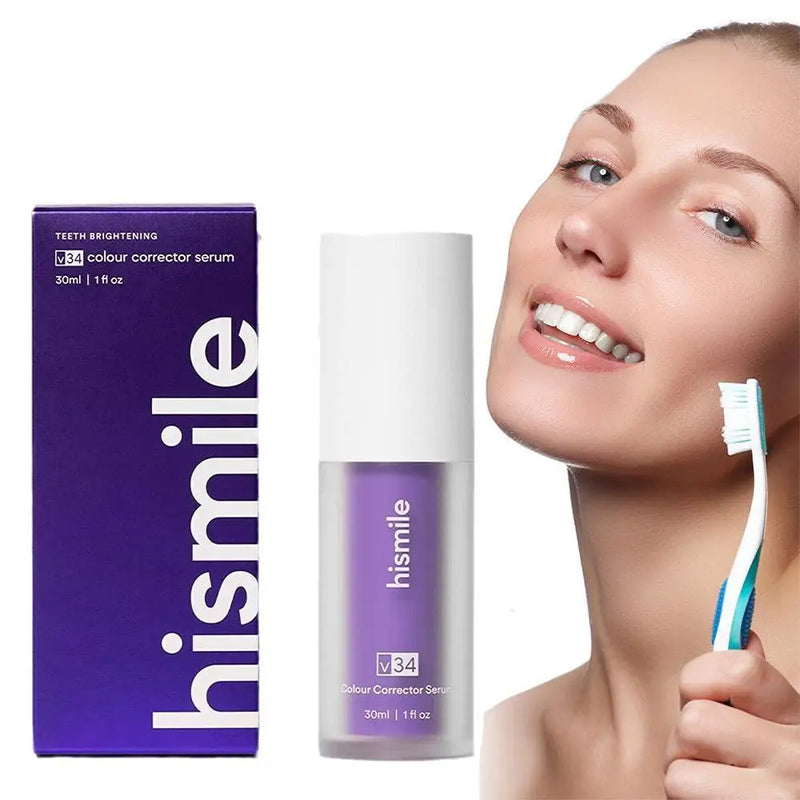 30ml V34 Hismile pasta de dientes púrpura elimina el sarro limpieza higiene bucal aliento fresco blanqueamiento productos para el cuidado de los dientes