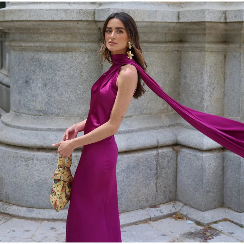 Vestido Largo Halter con Cinta para Mujer