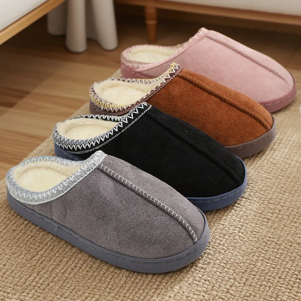 Zapatillas de algodón para otoño e invierno, suela gruesa para interiores, antideslizantes, suela suave con forro polar cálido para parejas