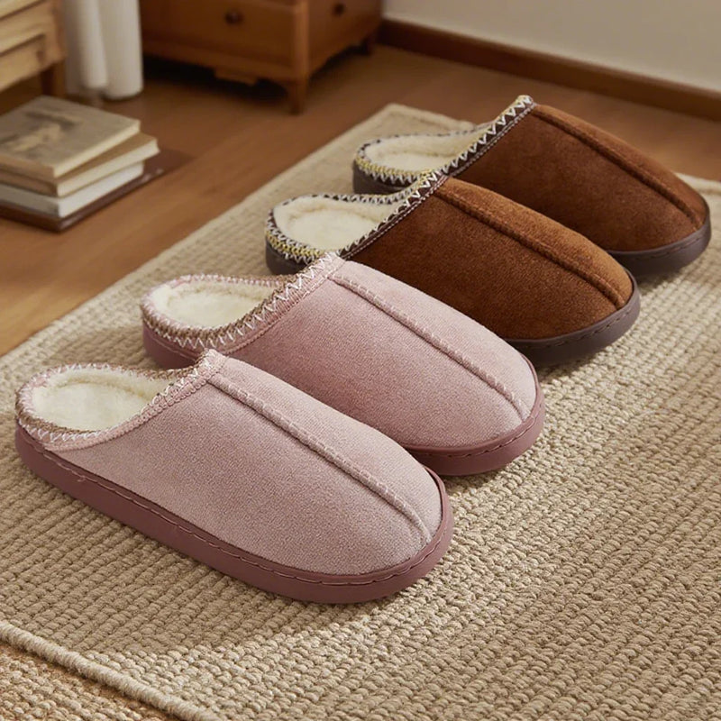 Zapatillas de algodón para otoño e invierno, suela gruesa para interiores, antideslizantes, suela suave con forro polar cálido para parejas