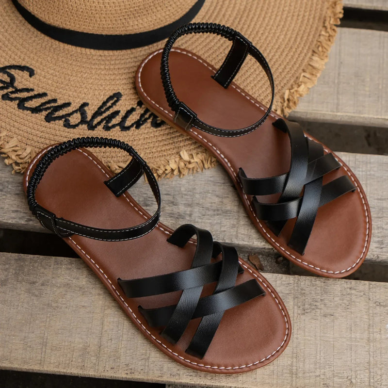 Zapatos para mujer 2025, novedad de verano, Sandalias planas para mujer, sandalias con correa romana inferior con suelas de goma antideslizantes, Sandalia diaria para mujer