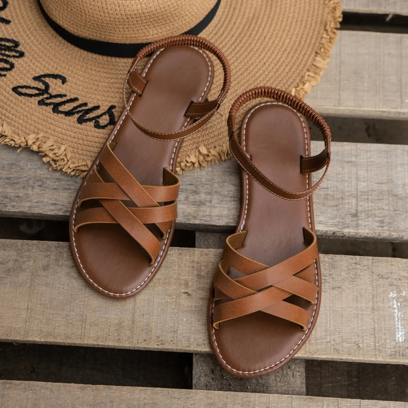 Zapatos para mujer 2025, novedad de verano, Sandalias planas para mujer, sandalias con correa romana inferior con suelas de goma antideslizantes, Sandalia diaria para mujer