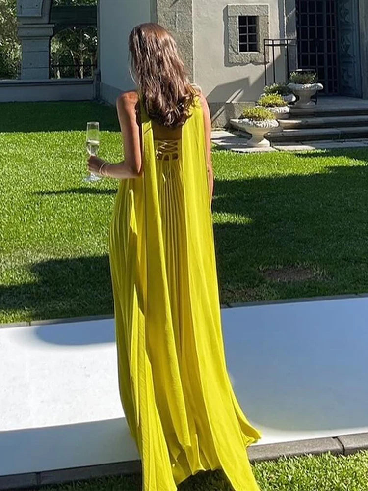 Vestido largo plisado sin tirantes para mujer, traje Sexy sin mangas con espalda descubierta para fiesta, ropa de noche para verano, novedad de 2024
