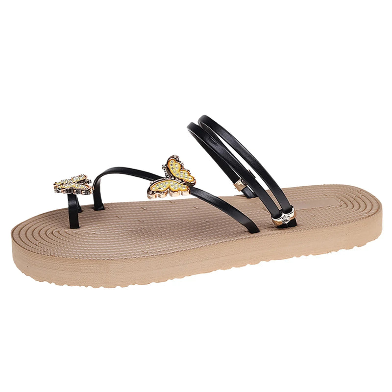 Sandalias De Mujer elegantes De verano sin cordones informales con punta abierta plana fondo suave mariposa Zapatillas De Mujer Tacon Elegante