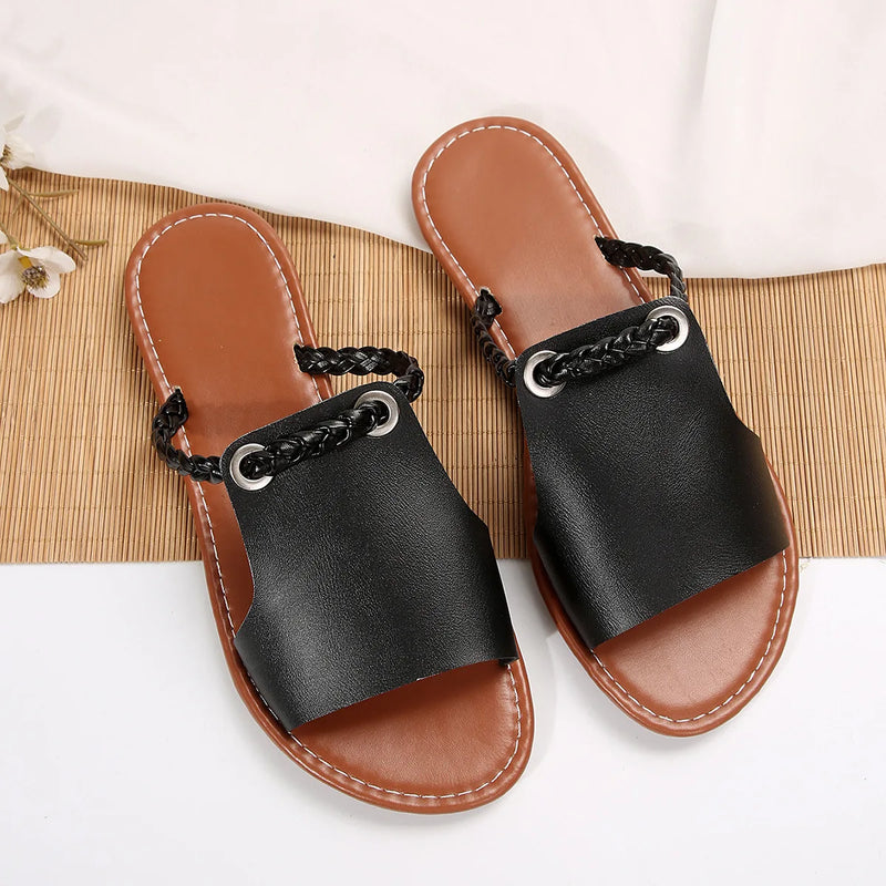 2024 nuevos zapatos de mujer, Sandalias planas cruzadas con cabeza cuadrada, chanclas simples para mujer, zapatillas de playa