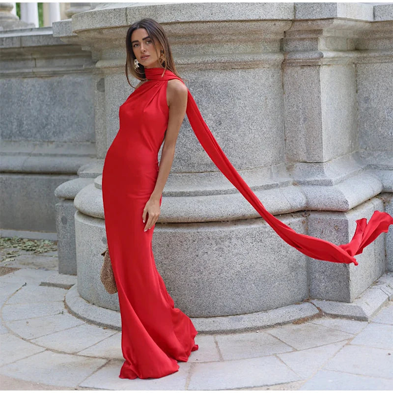 Vestido Largo Halter con Cinta para Mujer