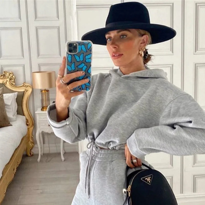 Traje deportivo de manga larga para mujer, ropa informal en la cintura, tendencia de moda, conjunto de dos piezas