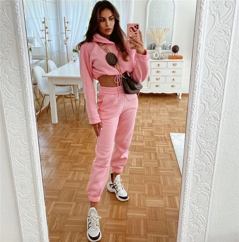 Traje deportivo de manga larga para mujer, ropa informal en la cintura, tendencia de moda, conjunto de dos piezas
