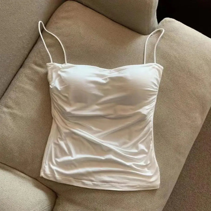Camisolas de verano, camisetas sin mangas para mujer con sujetador incorporado, camisetas sin mangas con tirantes finos, Top corto, Top informal de Color sólido