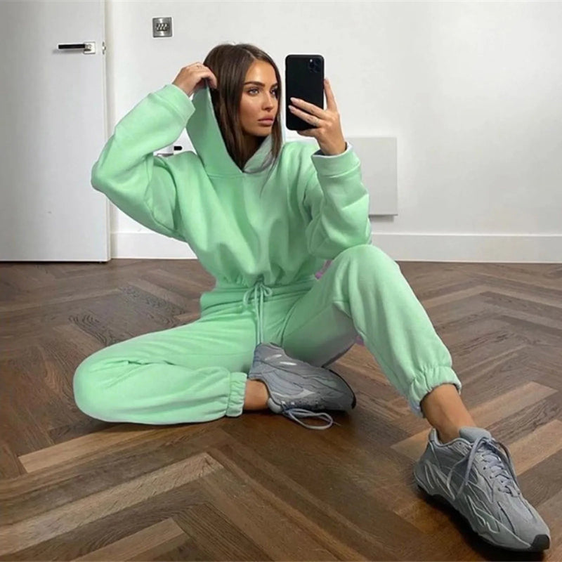 Traje deportivo de manga larga para mujer, ropa informal en la cintura, tendencia de moda, conjunto de dos piezas