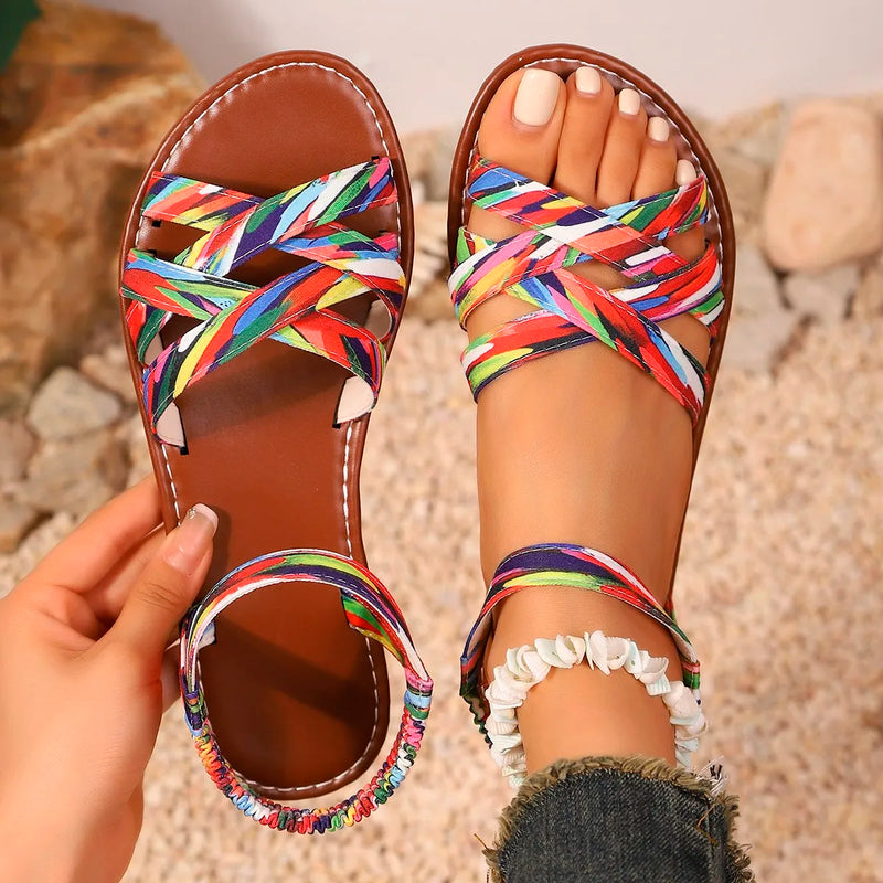 Zapatos para mujer 2025, novedad de verano, Sandalias planas para mujer, sandalias con correa romana inferior con suelas de goma antideslizantes, Sandalia diaria para mujer