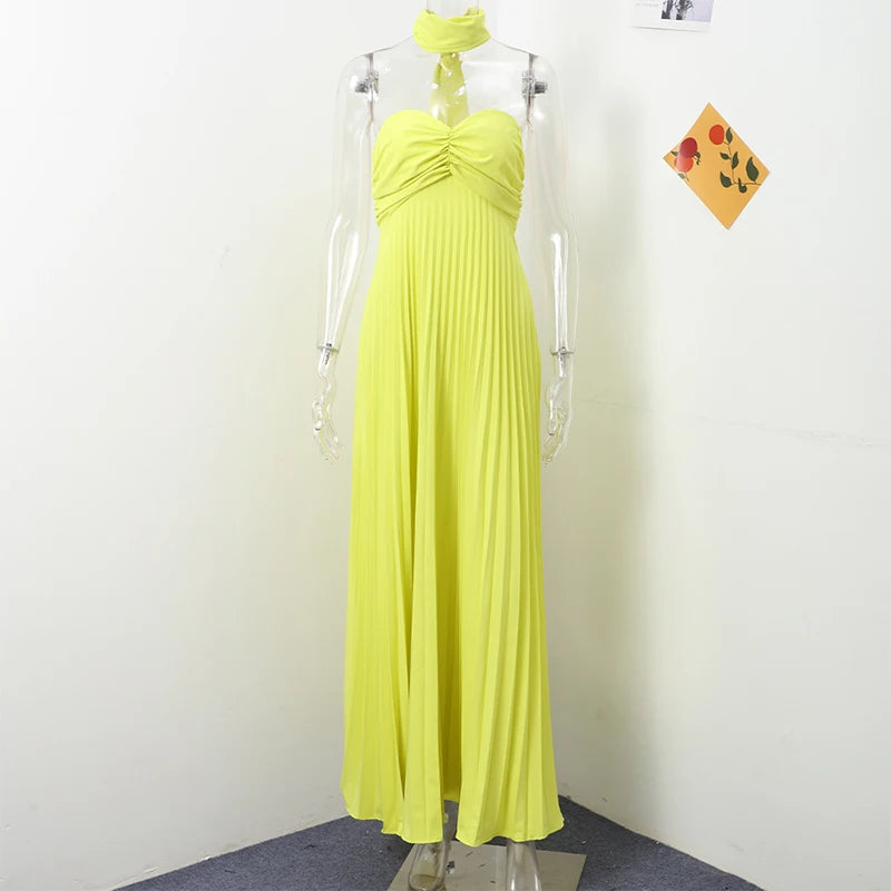 Vestido largo plisado sin tirantes para mujer, traje Sexy sin mangas con espalda descubierta para fiesta, ropa de noche para verano, novedad de 2024