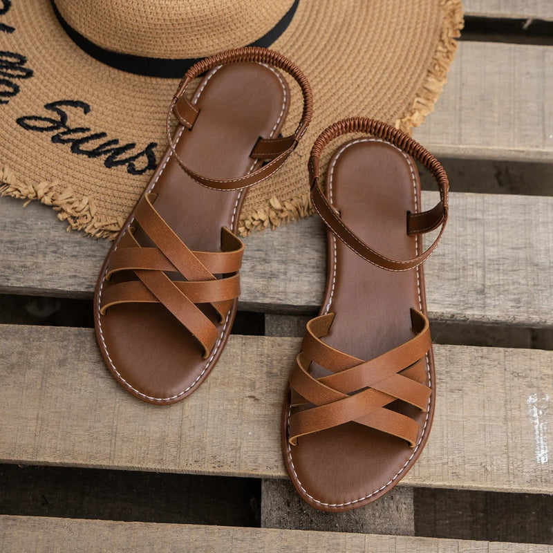 Zapatos para mujer 2025, novedad de verano, Sandalias planas para mujer, sandalias con correa romana inferior con suelas de goma antideslizantes, Sandalia diaria para mujer