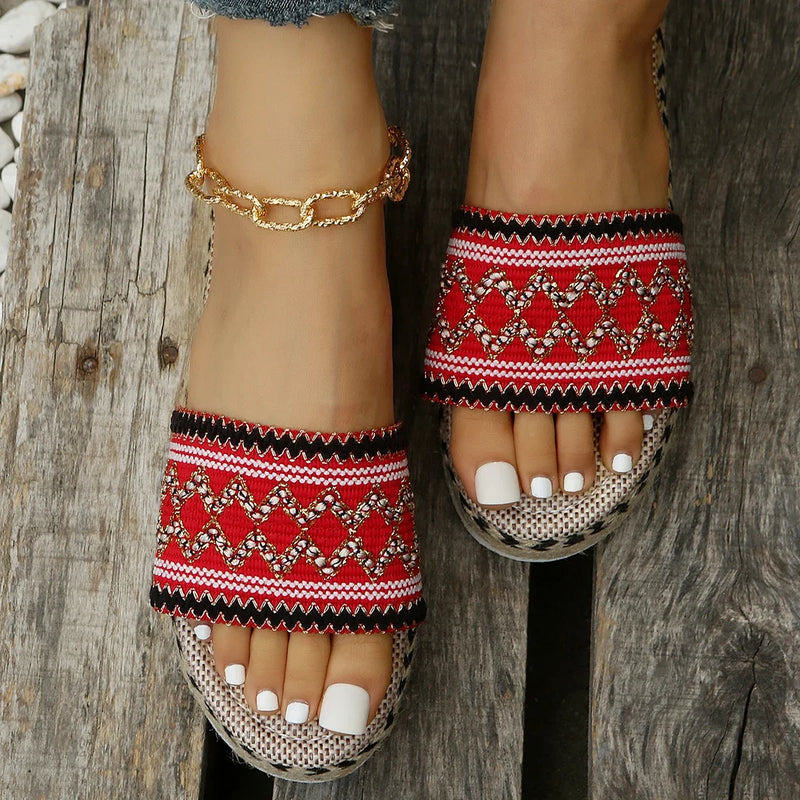 Zapatillas tejidas para mujer, zapatos de plataforma de verano para mujer, Sandalias de tacón informales para playa, alpargatas bohemias hechas a mano para mujer 2023