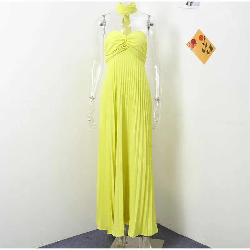 Vestido largo plisado sin tirantes para mujer, traje Sexy sin mangas con espalda descubierta para fiesta, ropa de noche para verano, novedad de 2024