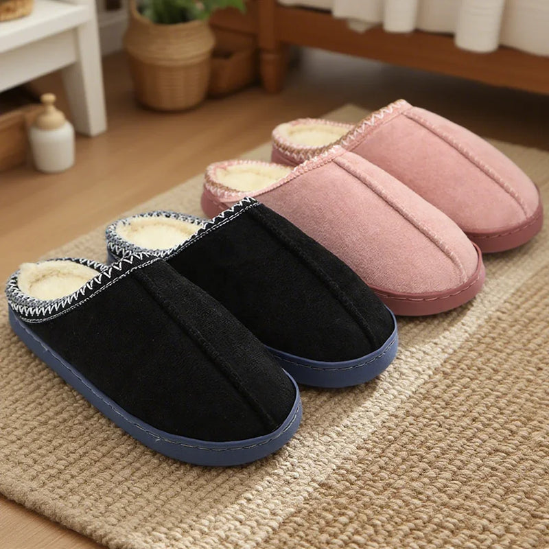 Zapatillas de algodón para otoño e invierno, suela gruesa para interiores, antideslizantes, suela suave con forro polar cálido para parejas