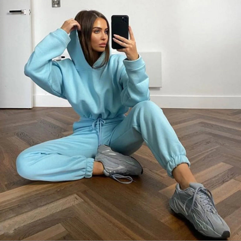 Traje deportivo de manga larga para mujer, ropa informal en la cintura, tendencia de moda, conjunto de dos piezas