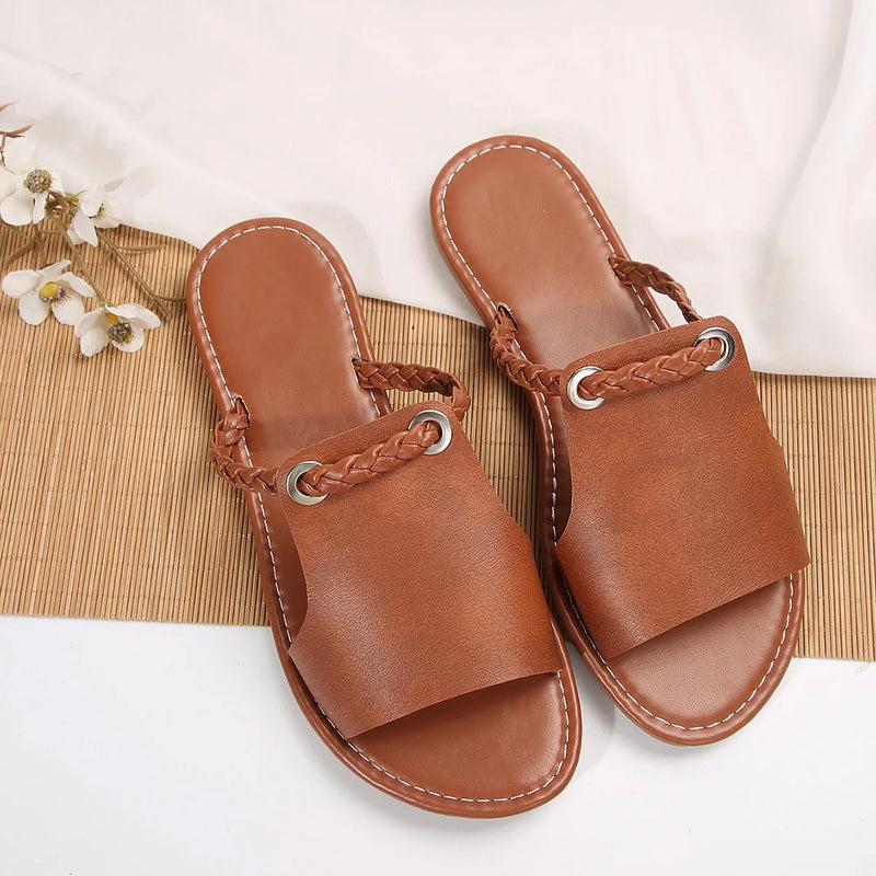 2024 nuevos zapatos de mujer, Sandalias planas cruzadas con cabeza cuadrada, chanclas simples para mujer, zapatillas de playa