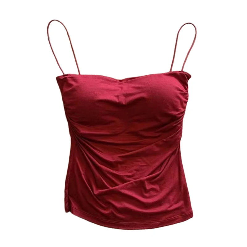 Camisolas de verano, camisetas sin mangas para mujer con sujetador incorporado, camisetas sin mangas con tirantes finos, Top corto, Top informal de Color sólido
