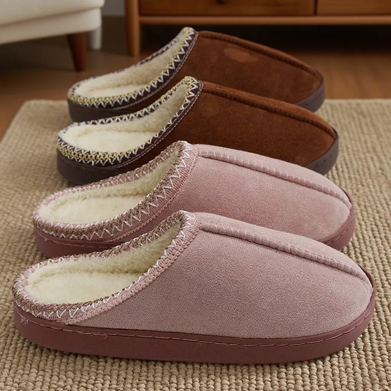 Zapatillas de algodón para otoño e invierno, suela gruesa para interiores, antideslizantes, suela suave con forro polar cálido para parejas