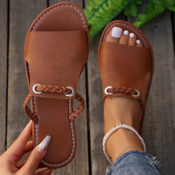 2024 nuevos zapatos de mujer, Sandalias planas cruzadas con cabeza cuadrada, chanclas simples para mujer, zapatillas de playa
