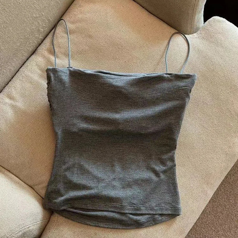 Camisolas de verano, camisetas sin mangas para mujer con sujetador incorporado, camisetas sin mangas con tirantes finos, Top corto, Top informal de Color sólido