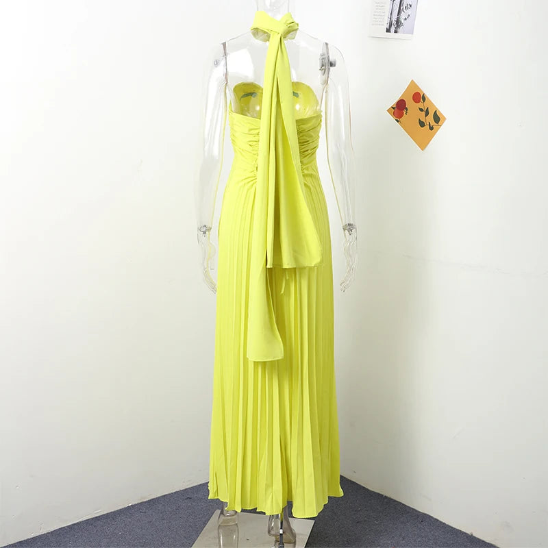 Vestido largo plisado sin tirantes para mujer, traje Sexy sin mangas con espalda descubierta para fiesta, ropa de noche para verano, novedad de 2024